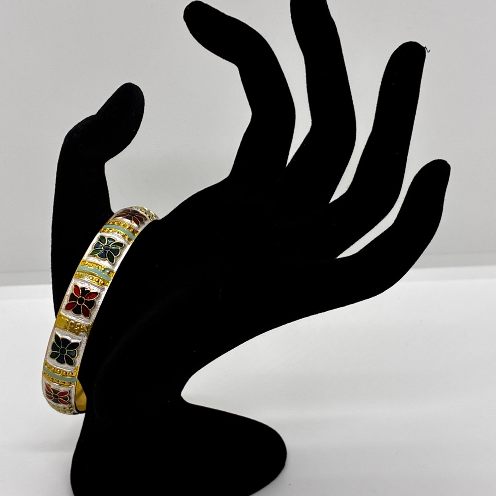 Elegant Cloisonné Gold and Multicolor Floral Bangle